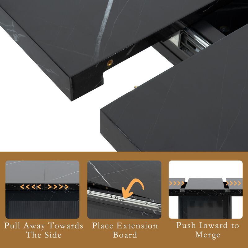 47.24"-63"Modern Rectangle Dining Table, Stretchable, with Printed White Marble Table Top+Storage Cabinet Table Leg with Metal Base image number 4