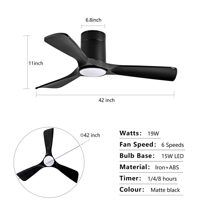 ELEMENT ACE 42 Inch Flush Mount Ceiling Fan with Integrated LED Lights Remote Control Quiet DC Motor Reversible Blades for Bedroom Farmhouse Patio Indoor Outdoor Use image number 2