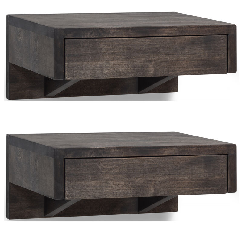Black Floating Nightstand Set of 2 - Solid Hardwood Craftsmanship, Eco-Friendly Design, Ample Storage - Modern Wall-Mounted Bedside Tables