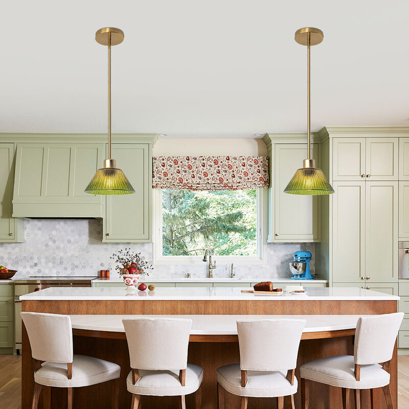 7.5 in. 1-Light Brass Glass Classic Chandelier