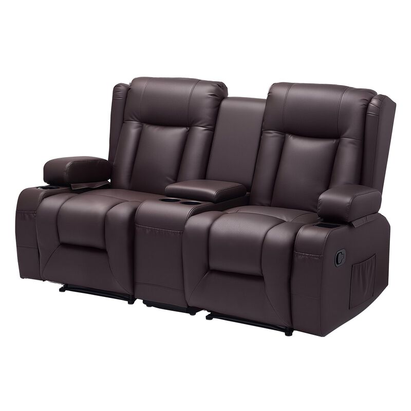 Loveseat Recliner Sofa, Manual PU Leather Couch with Console, USB & Cup Holders image number 8