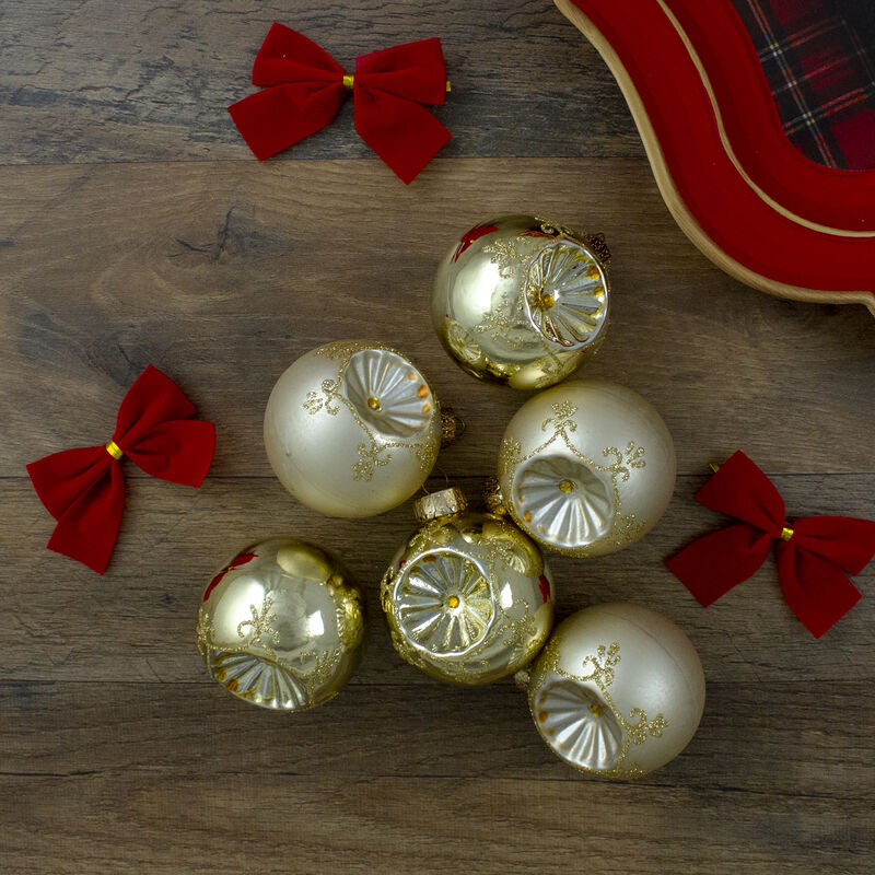 6ct Gold 2-Finish Retro Reflector Glass Christmas Ball Ornaments 2.75" (70mm) image number 3