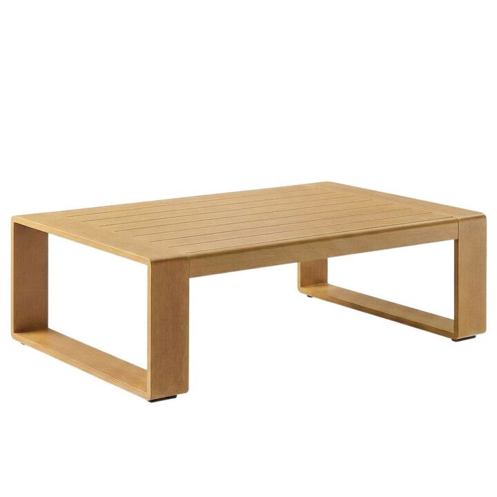Aluminum Faux Wood Rectangular Patio Coffee Table for Deck and Porch, Natural