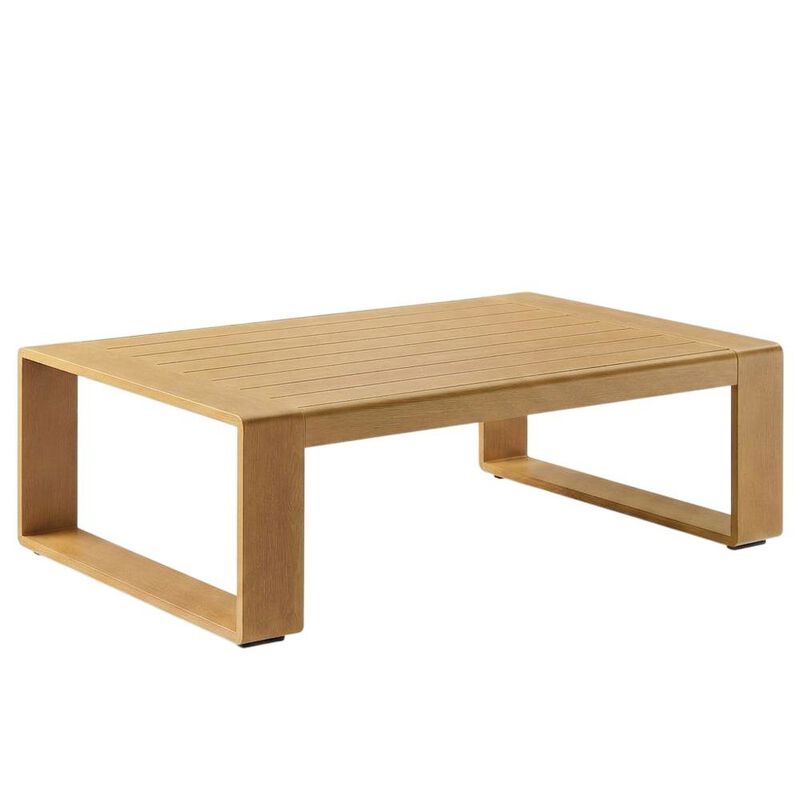 Aluminum Faux Wood Rectangular Patio Coffee Table for Deck and Porch, Natural image number 1