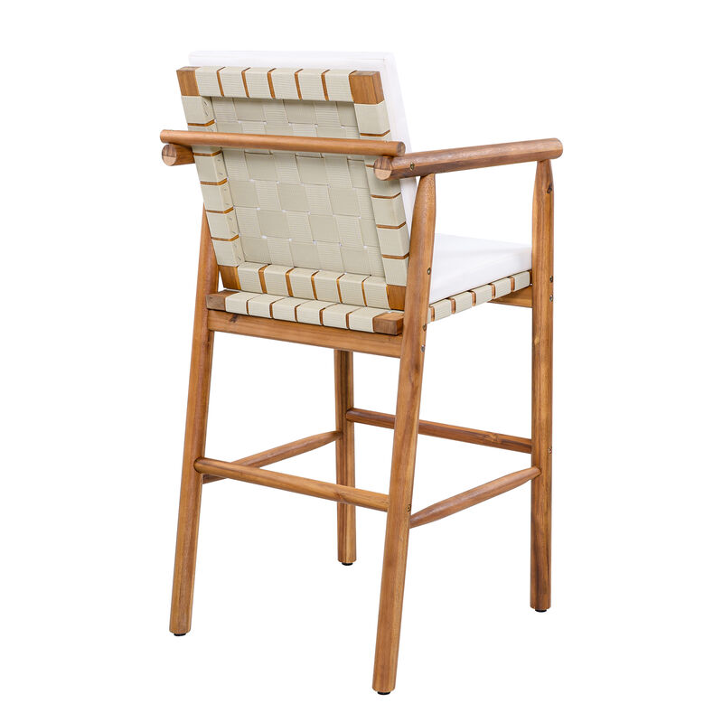 Whisen 3 - Piece Acacia Wood Outdoor Bar Set with Cushions, Patio High - Top Table & 2 Stools for Backyard, Poolside, Balcony image number 8