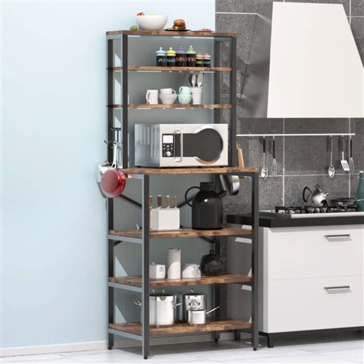 Hivvago Modern Industrial Metal Wood Kitchen Baker's Rack Shelf Microwave Stand