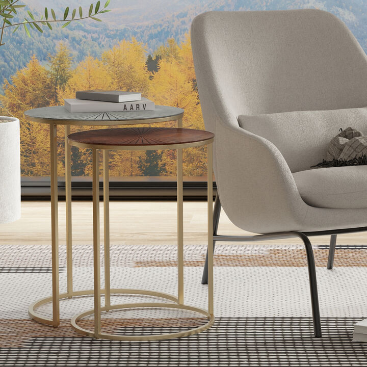 Drake Contemporary 18 inch Wide Metal Nesting table in Antique Nickel, Antique Copper, Fully Assembled