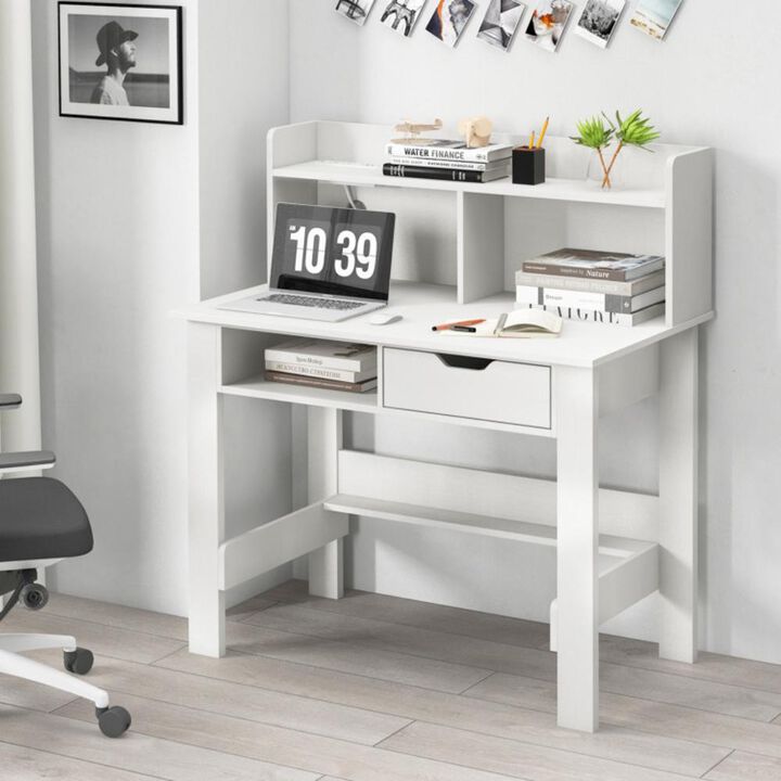 Hivvago Home Office Computer Desk with Storage Shelves and Drawer Ideal for Working and Studying