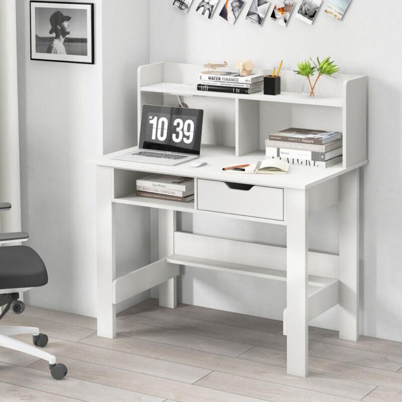 Hivvago Home Office Computer Desk with Storage Shelves and Drawer Ideal for Working and Studying