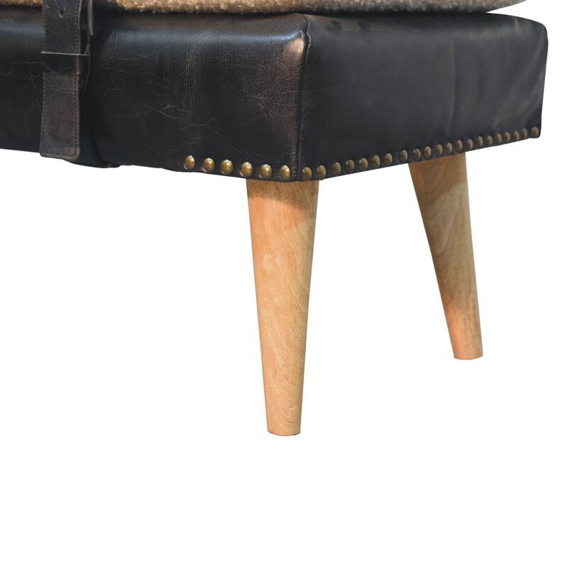 Boucle Buffalo Hide Black Leather Bench