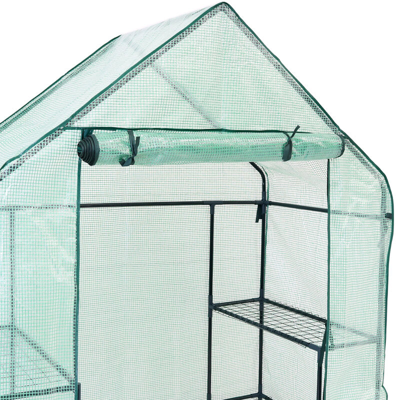 Sunnydaze Small Steel PE Cover Walk-In Greenhouse with 4 Shelves - Green