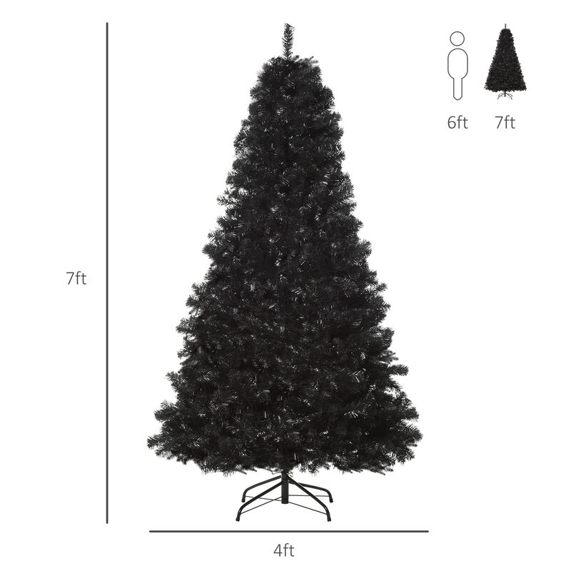 7ft Fake Xmas Holiday Halloween Tree Decor with Foldable Base Set, Black