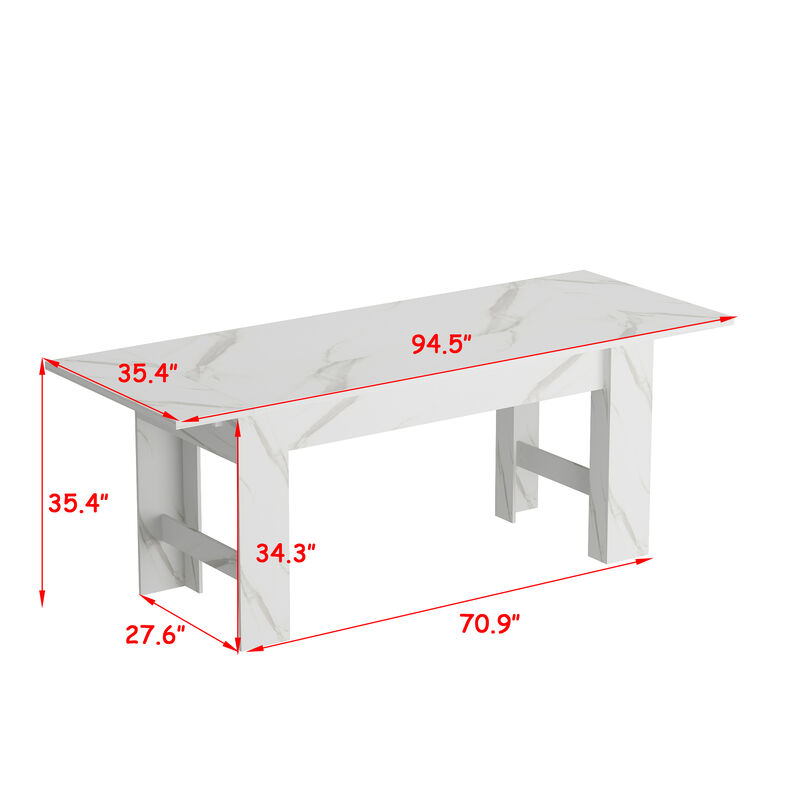 FUFU&GAGA Modern Marble-Top Textured Finish Desk, Sturdy Base and Smooth Surface (94.5 in. W x 35.4 in. D x 35.4 in. H), White