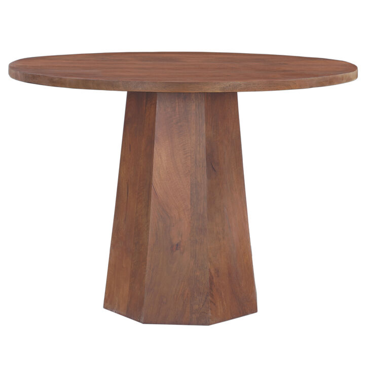 Koi Dining Table | 42" Round Top | Handmade Ambre Brown Mango Wood | Octagonal Pedestal Base