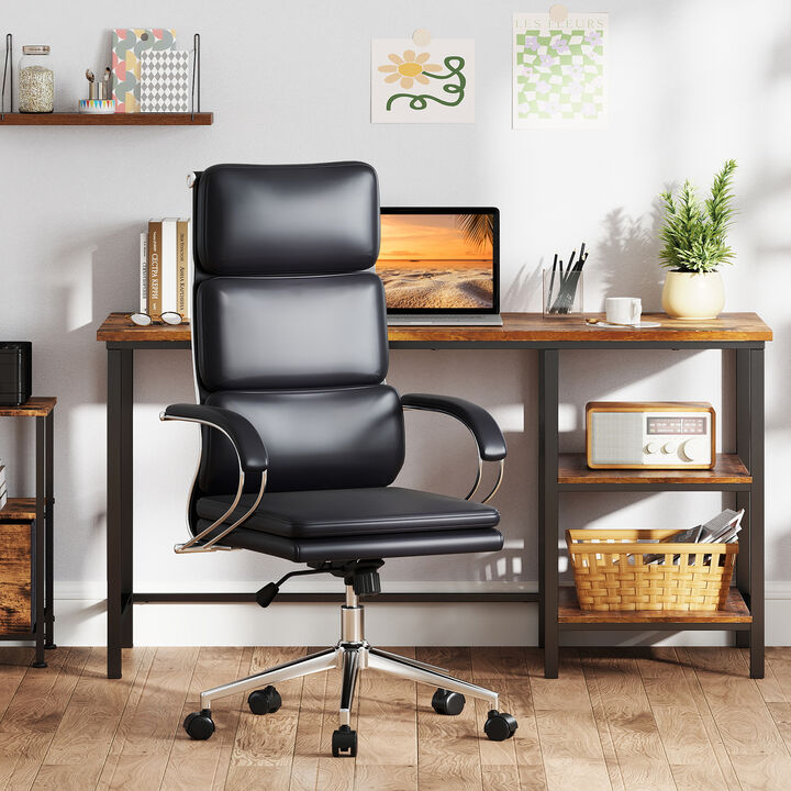 Ergonomic Leather Desk Chair with Adjustable Height and Rocking Function