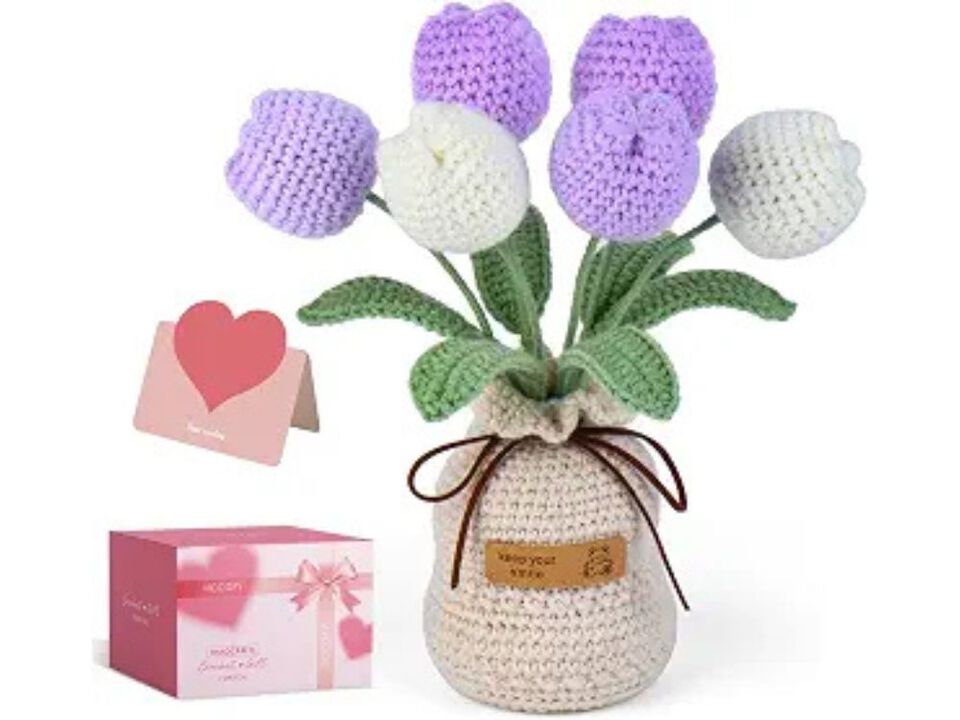 Purple Artificial Tulip Flower Stems Home Decor Crochet Flowers