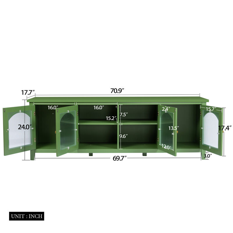 Streamdale Stylish 71-Inch TV Stand with Antique Green Glass Door