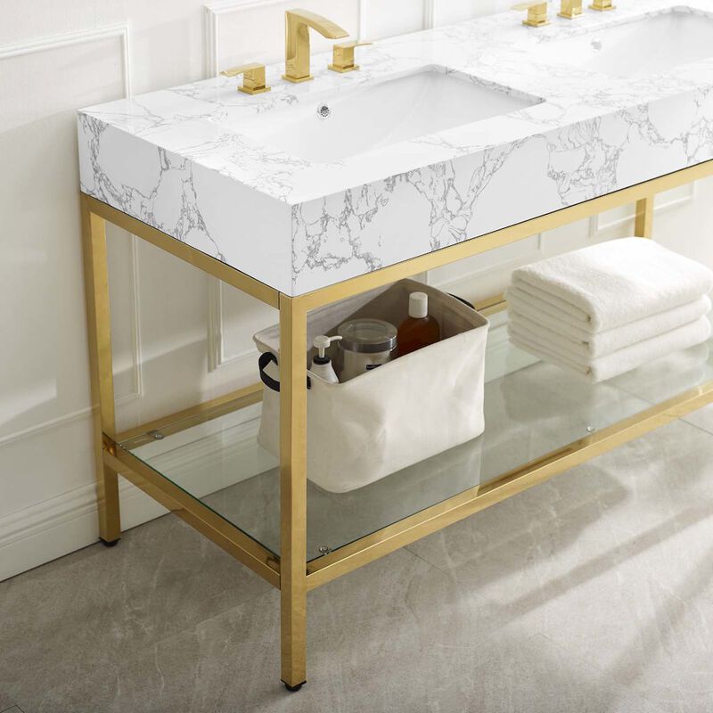 Modway EEI-4001-GLD-WHI Kingsley Bathroom Vanity, 60 Inch, Gold image number 9