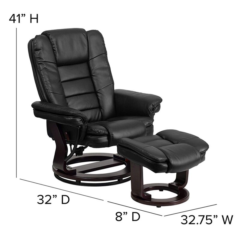 Flash Furniture Bali Contemporary Multi-Position LeatherSoft Recliner Chair with Ottoman, 360-Degree Swivel Recliner Chair and Ottoman Set, Black