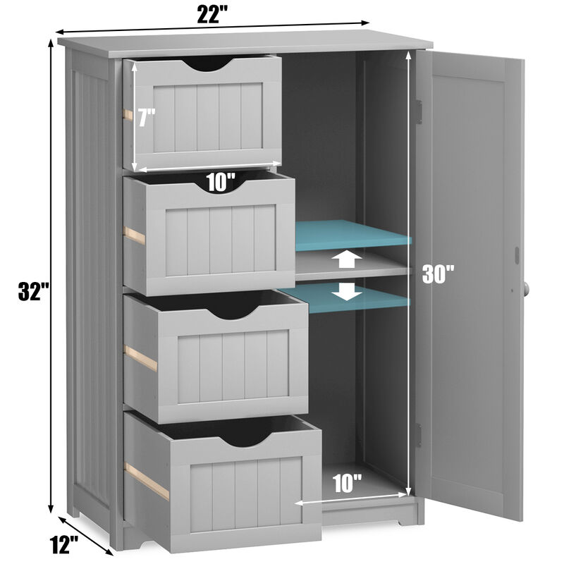 Costway Wooden 4 Drawer Bathroom Cabinet Storage Cupboard 2 Shelves Free Standing