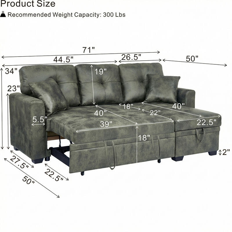 Jomple Foil Fabric Sectional Sleeper sofa image number 4