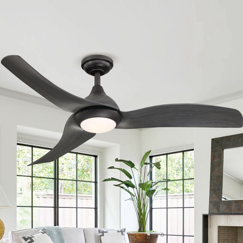 52 in. Integrated LED Brushed Black Downrod Mount Ceiling Fan with Light and Remote