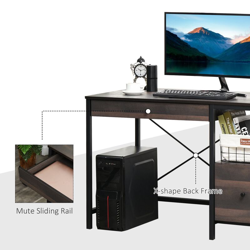 Home Office Writing Desk with File Storage Drawer for Letter Size, PC Study Table Computer Workstation, Walnut Brown image number 4