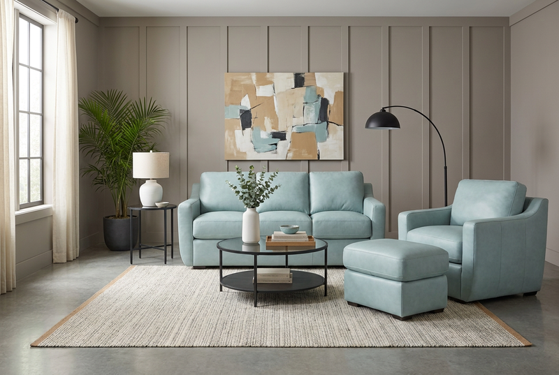 Ajax Aqua Leather Sofa image number 3
