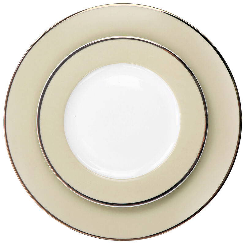 Martha Stewart Gold Rimmed 12 Piece Fine Ceramic Dinnerware Set in Beige image number 4