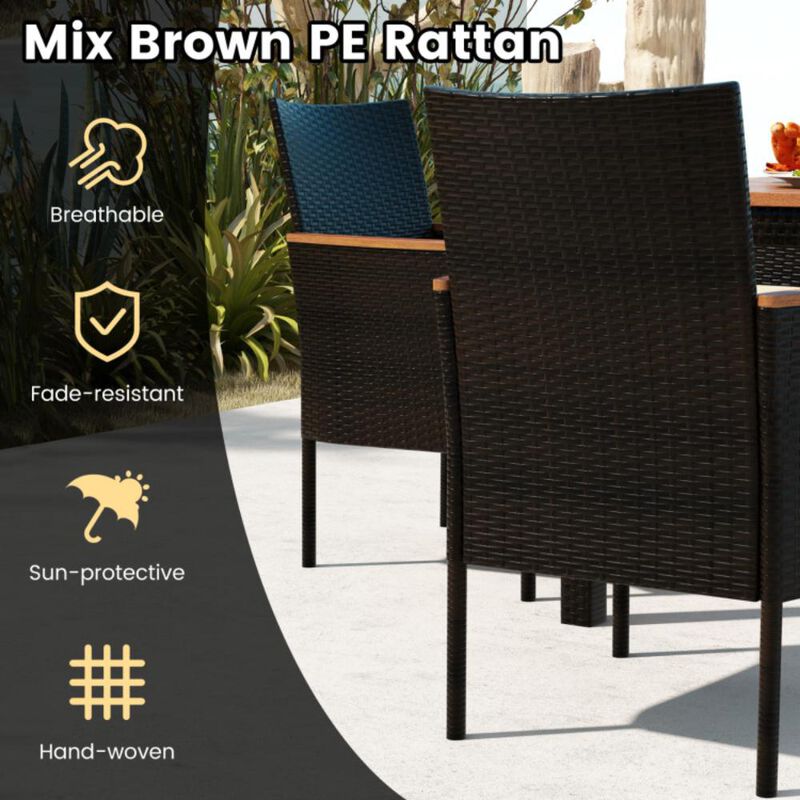Hivvago 7 Pieces Rattan Patio Dining Set with Stackable Chairs and Umbrella Hole
