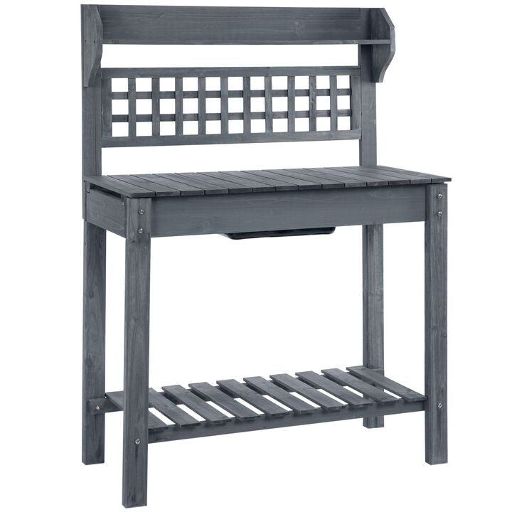 Gray Outdoor Workbench: Wooden Potting Station with Expandable Top