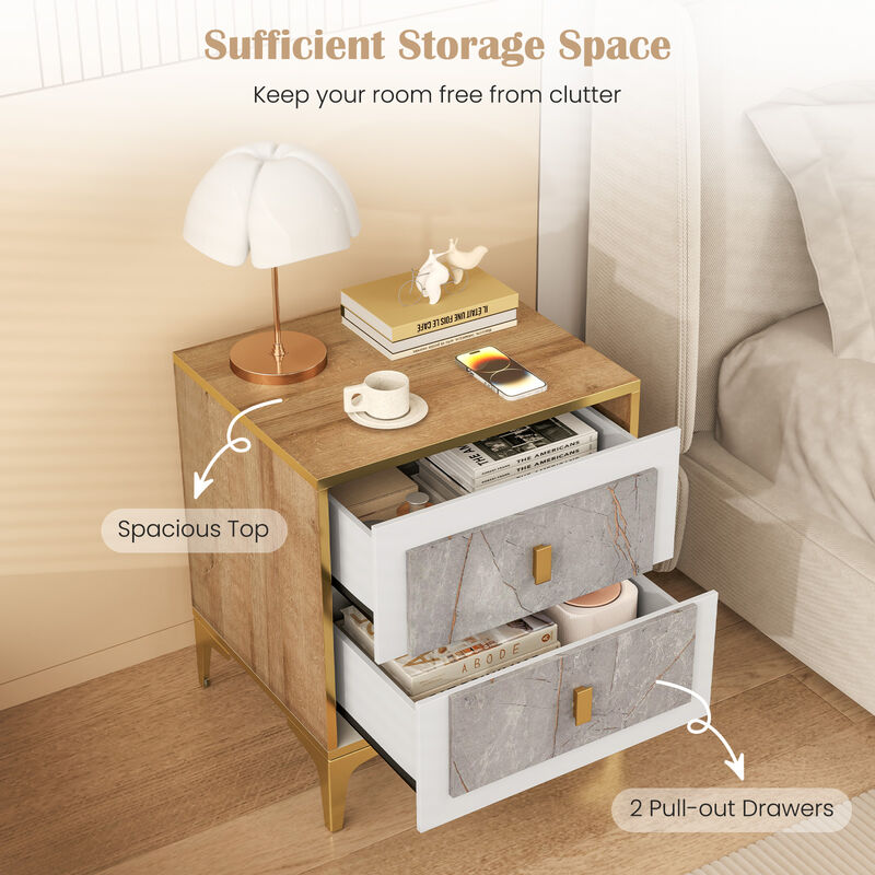 Sleek Nightstand with 2 Pull-Out Drawers for Convenient Storage