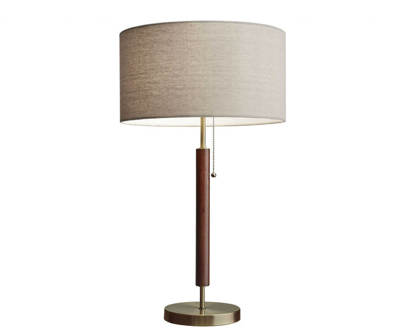 Hivvago 26" Antiqued Brass Solid Wood Table Lamp With Beige Drum Shade
