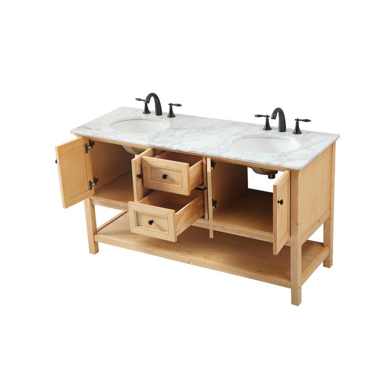 Elegant Kitchen and Bath 60 inch double bathroom vanity in natural wood