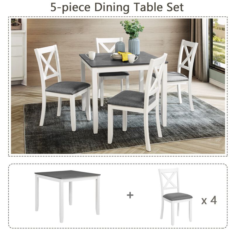 5 Piece Wooden Dining Table Set with 4 Chairs, square dining table set for 4, modern dining table set for kitchen, dining room table set image number 5