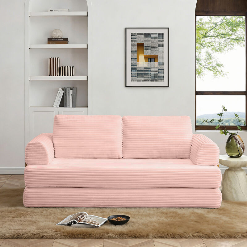 Merax Convertible Sofa Bed, Folding Floor Couch Corduroy Fold Out Couch image number 2