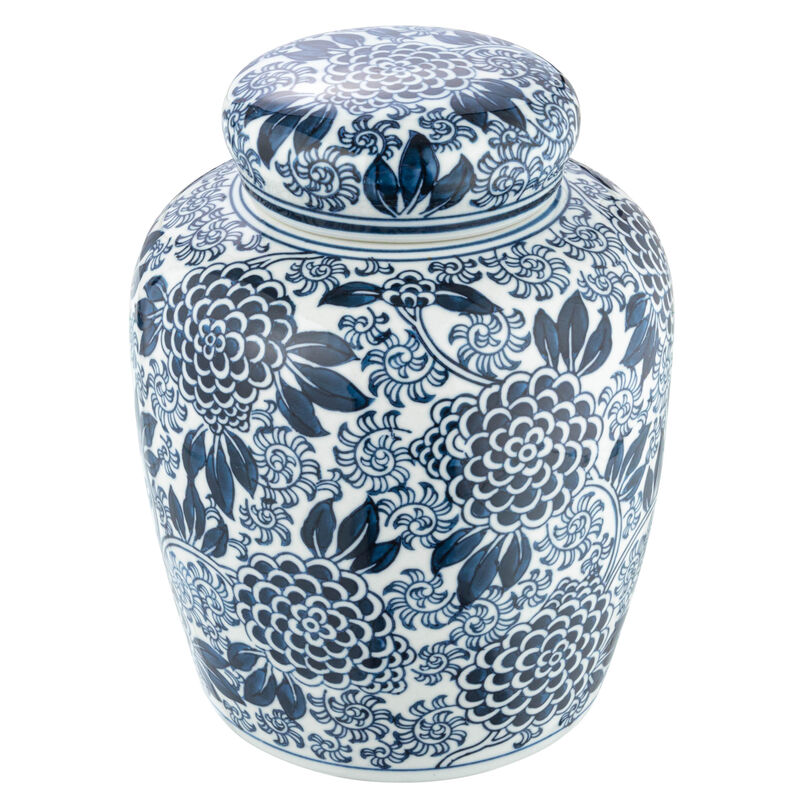 Decorative Chrysanthemum Ceramic Ginger Jar with Lid, Blue and White image number 0