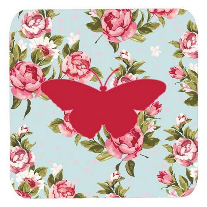 Caroline's Treasures BB1050-RS-BU-FC Butterfly Shabby Chic Blue Roses Foam Coasters (Set of 4), 3.5 H x 3.5 W, Multicolor