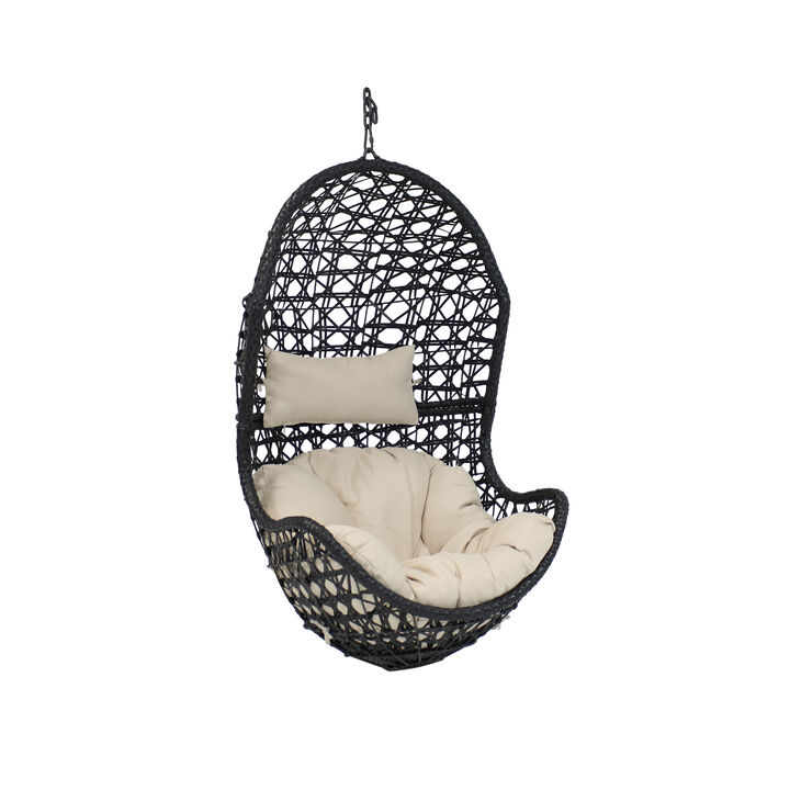 Sunnydaze Black Resin Wicker Basket Hanging Egg Chair with Cushions