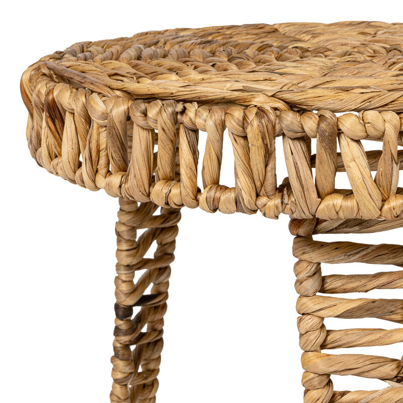 Amara Coastal Bohemian Handwoven Water Hyacinth Round Tripod End Table image number 4