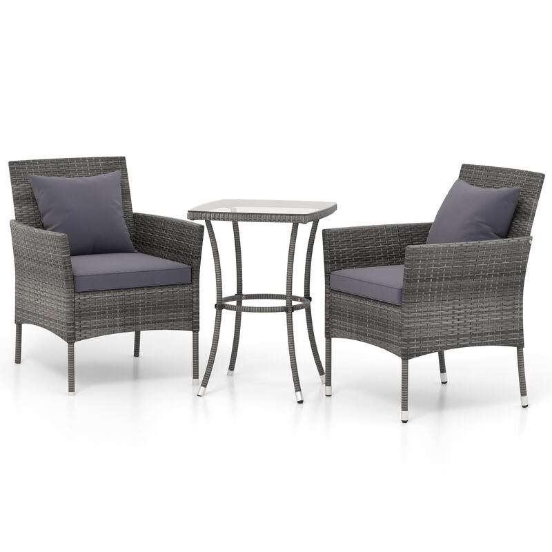 3-Piece Patio Chair and Coffee Table Set with Tempered Glass Top image number 0