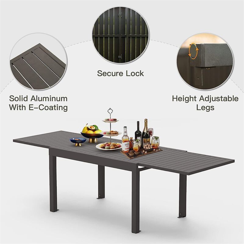 CLIHOME Outdoor Patio Large Expandable 53"- 106" Dining Table, Adjustable Metal Aluminum 6-8 Person Rectangular Table image number 1