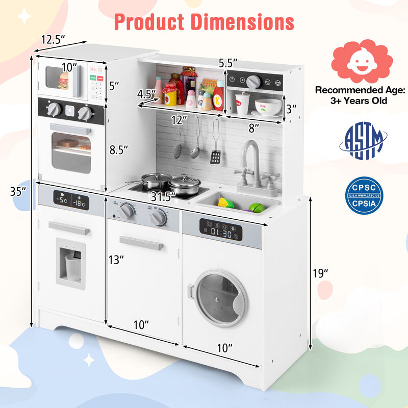 Pretend Play Kitchen Toy Set with Accessory Playset Real Lights & Sounds for Interactive Fun
