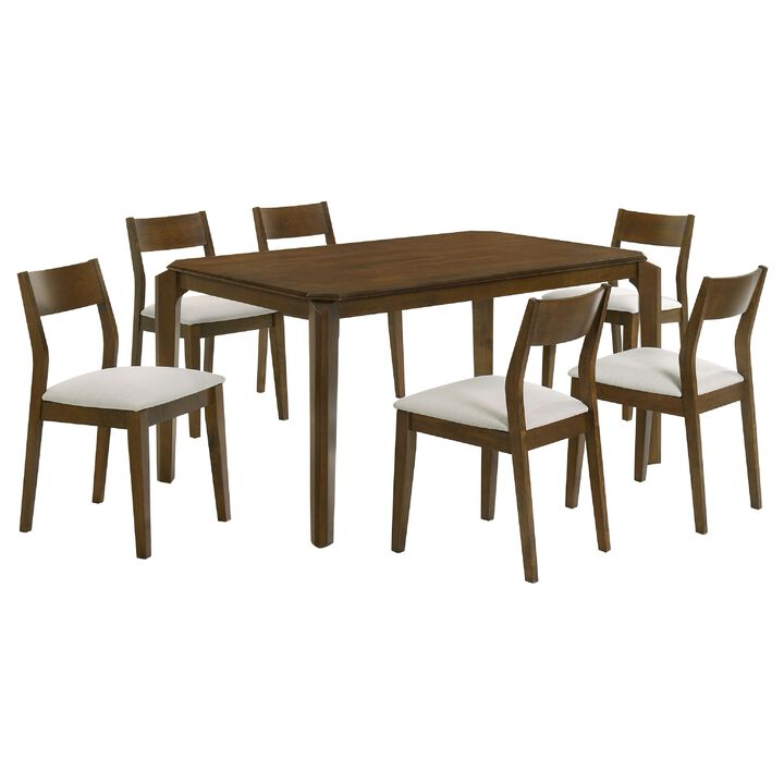 Montena 7pc Dining Table and 6 Chair Set, Beige, Dark Brown - Benzara