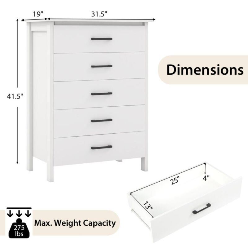 Hivvago Modern 5-Drawer Multipurpose Chest Dresser with Metal Handles