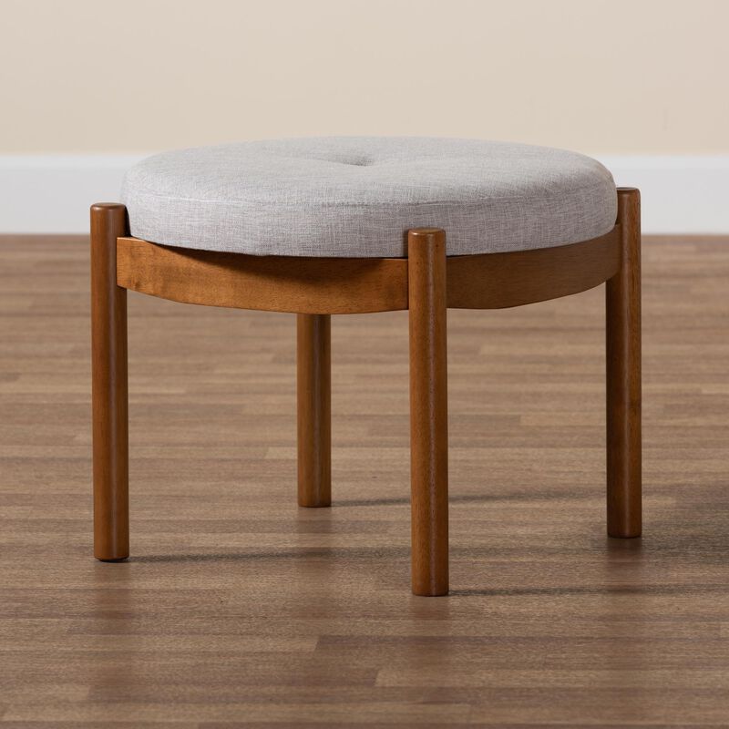 Baxton Studio Iliana Greyish Beige Fabric and Walnut Brown Finished Wood Ottoman Footstool