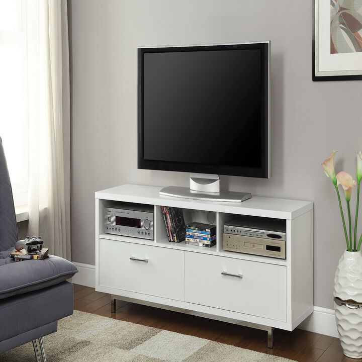 Stunning white tv console With chrome legs-Benzara