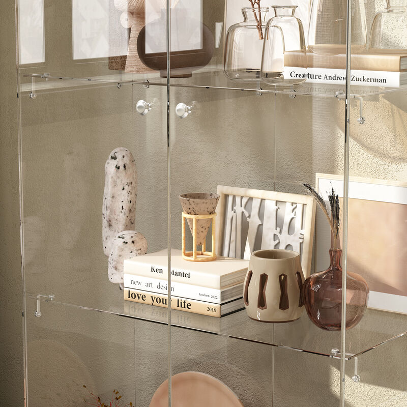 FUFU&GAGA Glass Display Cabinet with 4 Adjustable Shelves, Metal Base Drawer, (27.6" W x 13.8" D x 70.9" H), Black