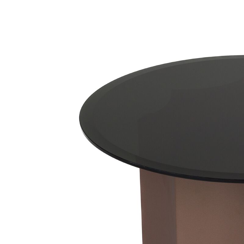 Cid Ingo Side End Table, 32 Inch Black Mirrored Glass Top, Wine Red Base - Benzara