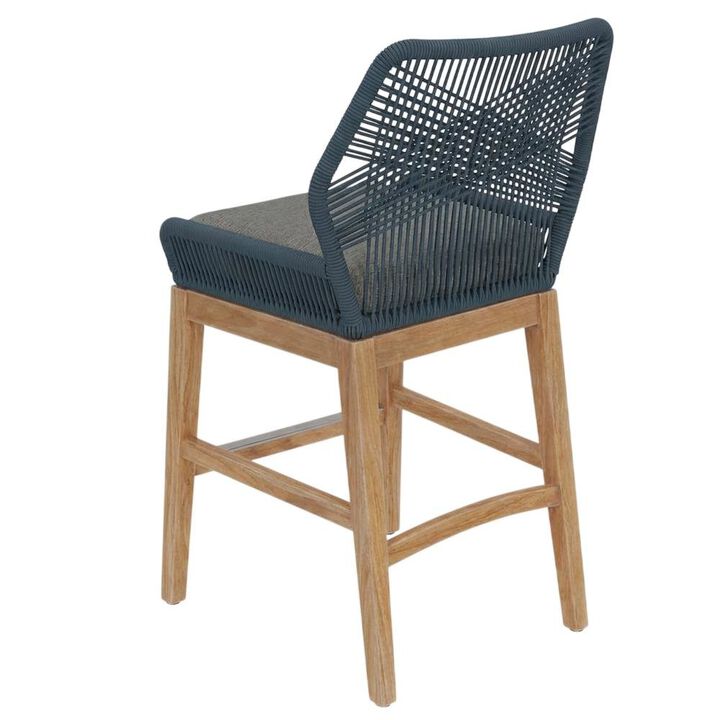 Teak, Rope Outdoor Counter Stool, Weather-Resistant Material, Patio Use